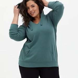 Torrid | Pine Green Terry V Neck Hoodie Size 1